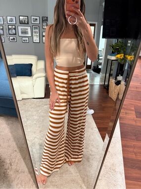 Vici Cream & Brown Striped Knit Wide-Leg Pants